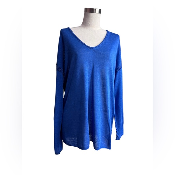 Johnny Was THE LIGHTWEIGHT CLASSIC WHIPSTITCH PULLOVER Silk/ Linen Electric Blue - Picture 9 of 13
